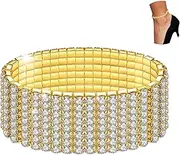 [LucBuy] Pack of 2 Shiny Twinkle Diamond Adjustable Elastic Anklet Bling Glitter Foot Jewellery Bridal Jewellery Summer Anklet Dress for Women