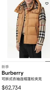 在飛比找Yahoo!奇摩拍賣優惠-【EZ兔購】~正品 Burberry 羽絨 連帽 外套 可拆