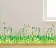 Vinyl Wall Decal GREEN GRASS & BUTTERFLIES Removable Art Mural Home Room Decor