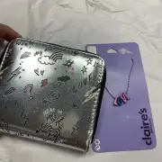 Claire’s Silver Girls Wallet with Zipper + LOVE 16” Necklace - 2 Pc Lot NWT