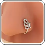 [Yheakne] Vintage Crystal Butterfly Nose Ring Gold Cz Flower Nose Cuff Crystal Septum Nose Rings U Shaped Clip On Nose Stud Rhinestone Cz Hoop Nose Non Pierced Jewelry for Women