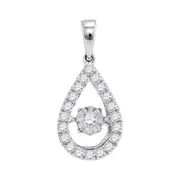 14k White Gold Round Diamond Solitaire Twinkle Moving Pendant 1/3 Cttw