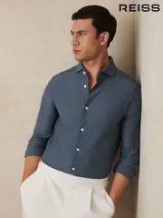 Reiss Airforce Blue Hayes Cotton-Jersey Stripe-Jacquard Shirt (AR9611) | $180