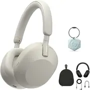 [Sony] WH-1000XM5 Wireless Noise Canceling Over-Ear Headphones (Silver) Bundle with My Bluetooth Locator Keychain Finder (2 Items)