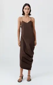 [St. Agni] Draped Paper-Taffeta Midi Dress