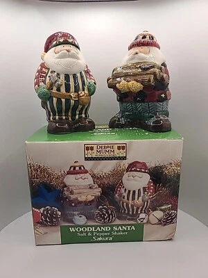 Sakura Debbie Mumm Woodland Santa Cream And Sugar Set. Hand Painted! EUC W/Box