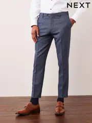 Light Blue Slim Fit Puppytooth Design Suit Trousers (T06123) | $50