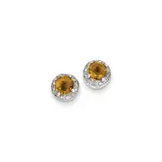 Sterling Silver Diamond Whiskey Quartz Earrings