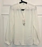 Uniqlo NWT Women Soft Rayon Gathered Long Sleeve Blouse, White, XS. Orig $39.90