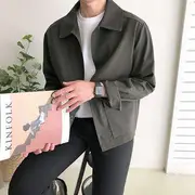 Collared Plain Button-Up Jacket Army Green - L