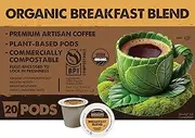Ekocups Organic Breakfast Blend Coffee Pods - Light Roast, Compostable, Plant-Based & Freshness-Sealed - French Press-Quality Brew - Keurig Compatible, 20ct