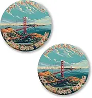 [No Thorns Media] San Francisco Golden Gate Bridge California 2 Pack Pinback Buttons 2.25" Fun Pins for Clothes, Backpacks, Hats, and Jackets - Cartoon, Retro, Punk Style Lapel Badges, Slogans, and Party Pins ID45000,