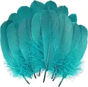 THARAHT 120pcs Teal Goose Feathers Natural Bulk 6-8 inch 15-20cm for Crafts DIY Cosplay Wedding Party Halloween Decoration Goose Nagoire Feathers
