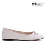 【MISWEAR】女-跟鞋-MISWEAR 真皮蝴蝶結寬版芭蕾鞋-時尚白