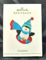 NIB 2011 HALLMARK KEEPSAKE CHRISTMAS ORNAMENT GRANDSON NEW PENGUIN