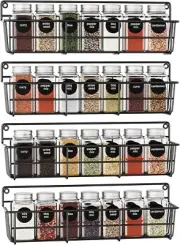 4 Pack Black Spice Rack Organizer Wall Mount Storage Shelf For Kitchen Cabinet