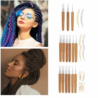 5-11pcs Bamboo Handle Crochet Dreadlock Hook Needle Braiding Hair Making Tool