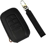 LOCOY Key Fob Cover Fit for Toyota Tundra Accessories 2022 2023 Key Fob Case, Key Protector Cover, Leather Key Case 4 Button (Black Leather Black Thread, 1Pcs)