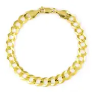 14K Yellow Gold Solid 8mm Concave Curb Cuban Chain Italian Link Mens Bracelet 8"