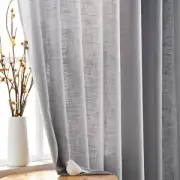 FMFUNCTEX Grey Semi-Sheer Curtains for Living Room Rich Linen Textured Window Cu