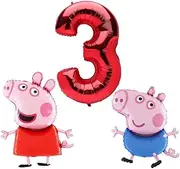 Toyland® Peppa & George Pig Foil Balloon Pack - 2 x 37" Character Shape Balloons & 1 x 40" Number Balloon - Kids Party Decorations
