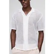 Mens White Oversized Official Homme Embroidered Open Weave Shirt