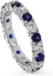 [BERRICLE] Sterling Silver Wedding Rings Simulated Blue Sapphire Cubic Zirconia CZ Anniversary Eternity Ring for Women, Rhodium Plated Size 4-10