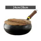 Cast Iron Pan Stir Fry Pan without Coating Induction Cookware Wood Handle