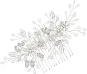 Vaguelly Elegant Silver Beaded Hair Comb for Weddings Crystal Rhinestone Bridal Hair Accessory Delicate Alloy Leaves Headdress for Brides and Special Occasions