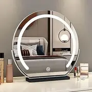 Hollywood Vanity Mirror 360° Rotation,LED Vanity Mirror,Makeup Mirror with Lights,Tabletop Makeup Mirror with Touch Control, 3-Color Light (45cm,Black)