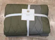 POTTERY BARN TEEN ~ URBAN PATCHWORK FULL/QUEEN QUILT ~ OLIVE GREEN/GRAY