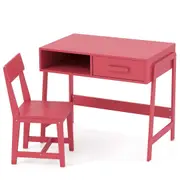 Giantex Wooden Study Desk Kids Table & Chair Set w/Storage Drawer & Hutch Student Writing Desk Pink
