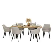 Ernest Dining Table & 6 Ella Dining Chair - Light Grey