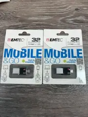 2 Pack Lot EMTEC MOBILE 32GB USB 3.0 MICRO 2.0 TWO in ONE FLASH DRIVE