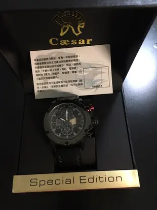 德國凱薩CA-1017金屬髮絲紋路真三眼皮帶手錶