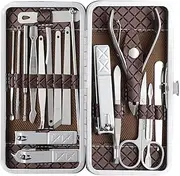 Ethnic Choice 18 Pieces Manicure Kit, Pedicure Tools for Feet, Nail Clipper, Ear Pick Tweezers, Manicure Pedicure Set for Women and Men (Brown)