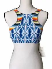 Rip Curl Juniors High Neck Bikini Swimsuit Top Beach Bazaar Blue White Sz L