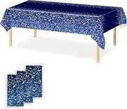 OQOQ Gradient Dots Plastic Tablecloth (3 Pack, Dark Blue) - 54x108 Inches Disposable Table Cloth Party Decorations for Wedding Anniversary Birthday Space Starry Night Theme Party Decor Supplies