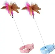 2Pcs Interactive Cat Kitten Feather Wand Collars Safe Plaything for Cats Soft Materials Creative Design for Fun Bonding Durable for Exercise and Entertainment