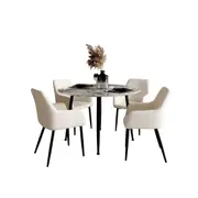 Eugene Dining Table & 4 Raynie Dining Chairs - Cream White Cream White