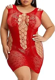 [Simply Serna] Women Sexy Lingerie Medium to Plus Size Fishnet Dress Mesh Babydoll Chemise Ropa Interior Femenina Lenceria para Mujer