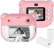 Insta Pri Camera Camera 1080P Digital Camera with Dual Lens 2 Inch Screen Built-in Battery Picture Frames Thermal Printing Paper Birthday Festival 3+ Year Old Children Boys Girls Pink
