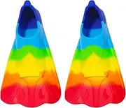 Kids Flippers for Swimming | Bright Rainbow Silicone Training Fins Bodyboarding Fins | Professional Short Youth Swim Fin for Children Boys Girls Beginners Training