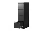4 Drawer File Cabinet Steel Filing A4 F4 Document Organiser Chest Home Office Lockable Storage Cupboard Stationary Printer Stand Black 133x40x50cm