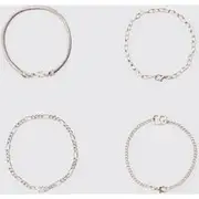 Mens 4 Pack Chain Bracelets In Silver