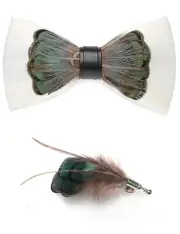 Handmade Feather Pre-tied Bow tie and Brooch Sets for Men 42