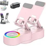 SonicDrop Dock – No-Pair Magic Speaker & Charging Stand, Drop-to-Play Sound, Power Bank & Ambient LED Light, 360 Degree Rotation & 7 Colors Light for All Smart Phone (Pink*2)