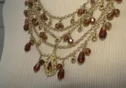 1928 2028 Amber Crystal Necklace BIB FESTOON BRIOLETTE Rhinestone Goldtone!