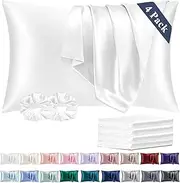 Vielit 4 Pack Satin Pillowcase for Hair and Skin,Soft as Silk Pillowcases for Hair and Skin,Easier Care than Silk Pillow Case White Pillowcases for 50x75cm Pillow Envelope & 2 Satin Scrunchies