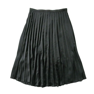 NWT J.Crew Pleated Midi in Black Satin A-line Flare Skirt 4 $98